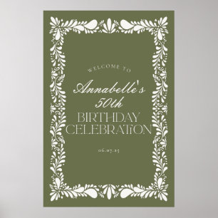 Green Talavera Tile Fiesta Birthday Party Welcome Poster