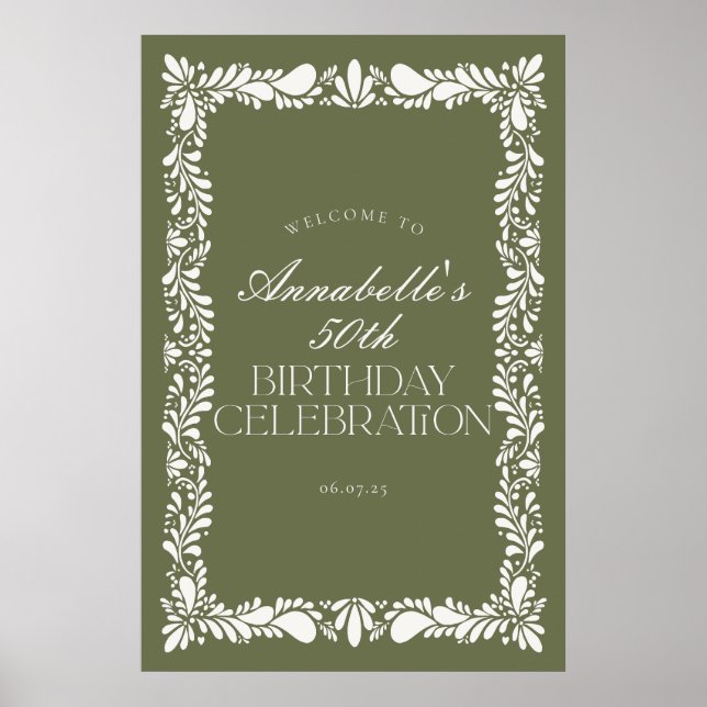 Green Talavera Tile Fiesta Birthday Party Welcome Poster (Front)