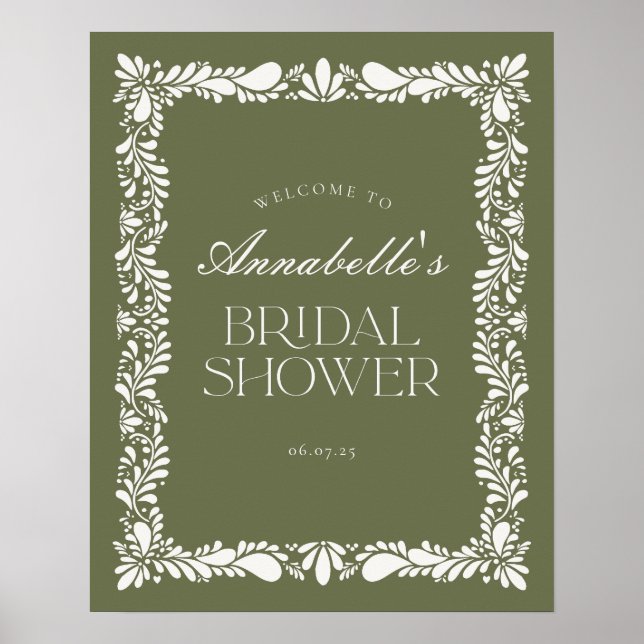 Green Talavera Tile Fiesta Bridal Shower Welcome Poster (Front)