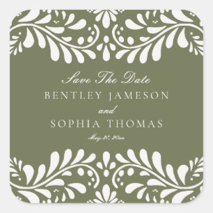 Green Talavera Tile Fiesta Save the Date Envelope Square Sticker