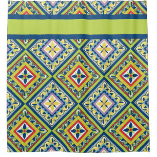 Green Talavera Tile Shower Curtain