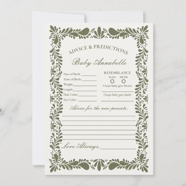 Green Talavera Tile Spanish Advice for Baby Card (Front)