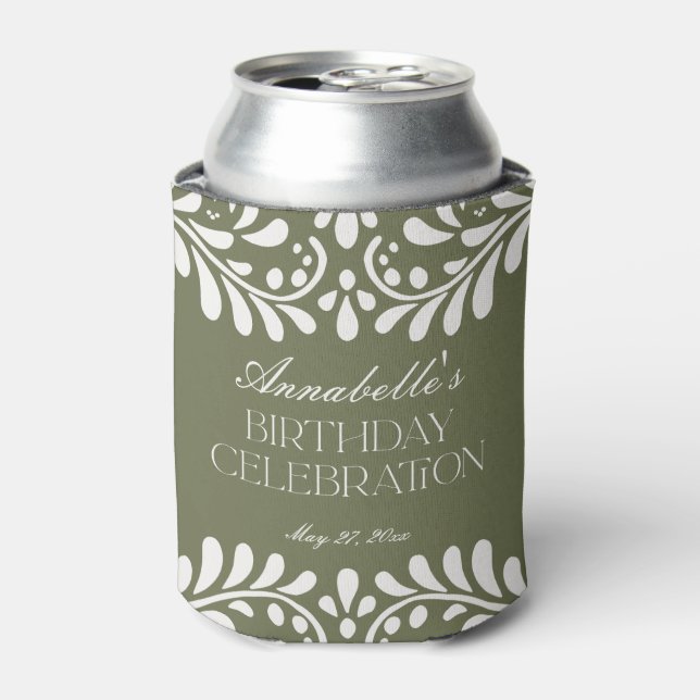 Green Talavera Tile Spanish Fiesta Birthday Favour Can Cooler (Can Front)