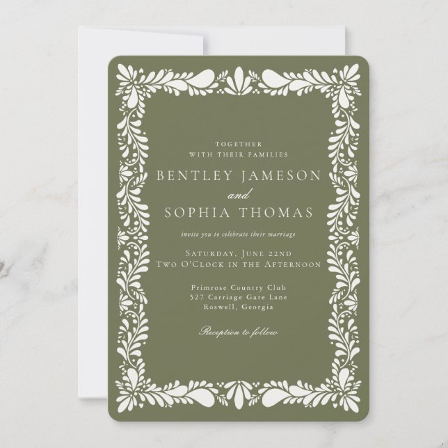 Green Talavera Tile Spanish Fiesta Wedding Invitation (Front)