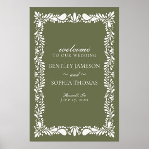 Green Talavera Tile Spanish Fiesta Wedding Welcome Poster