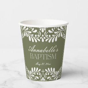 Green Talavera Tile Spanish Style Fiesta Baptism Paper Cups