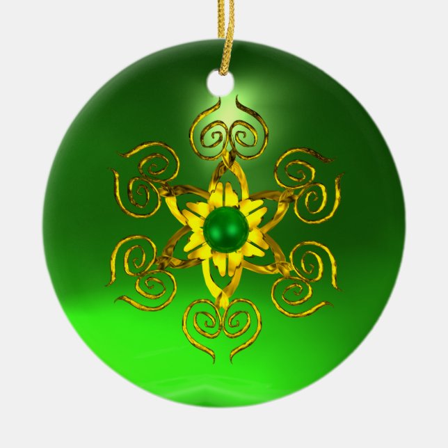 GREEN TALISMAN EMERALD CERAMIC TREE DECORATION (Front)