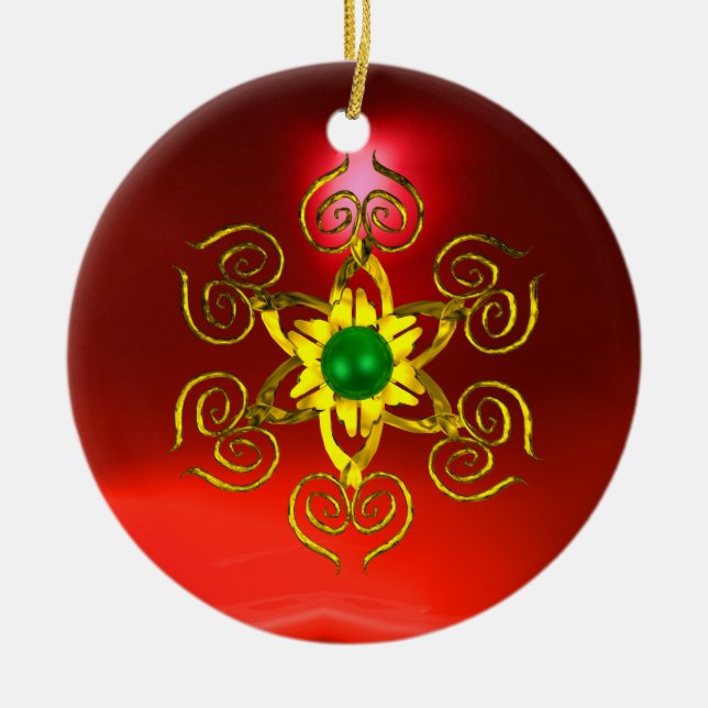 GREEN TALISMAN ,RED RUBY CERAMIC TREE DECORATION (Front)