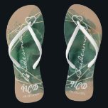 Green Tan and Gold Bridesmaid Favour Monogram  Thongs<br><div class="desc">You will love this tan (also available in white in my collection) background with green and gold watercolor geometric frame with gold glitter textures. Great for your wedding venues!</div>