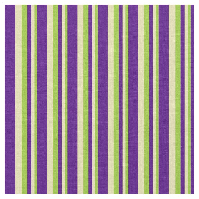 Green, Tan, and Indigo Striped/Lined Pattern Fabric (Close Up)