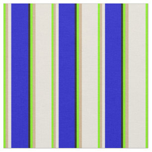 Green, Tan, Beige, Blue & Black Coloured Lines Fabric
