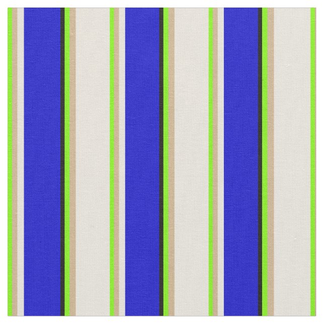 Green, Tan, Beige, Blue & Black Coloured Lines Fabric (Close Up)