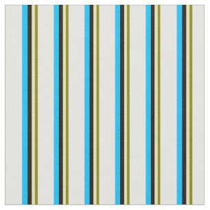 Green, Tan, Black, Deep Sky Blue, and White Lines Fabric