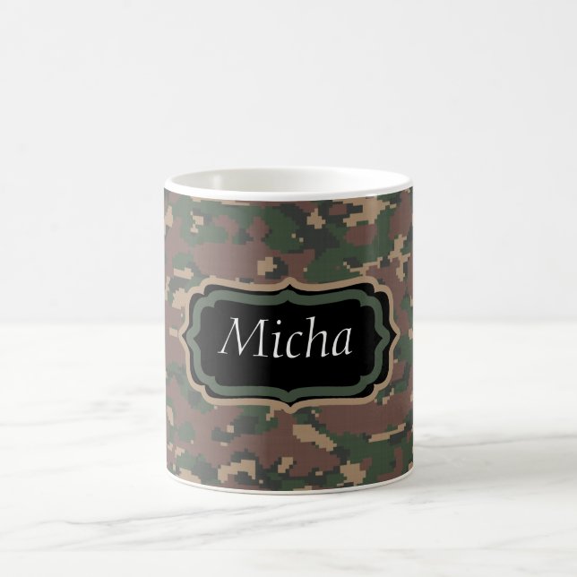 Green Tan Brown Camo Custom Monogram Coffee Mug (Center)