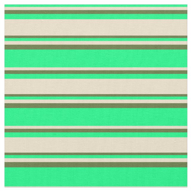 Green, Tan & Dark Olive Green Coloured Lines Fabric (Close Up)