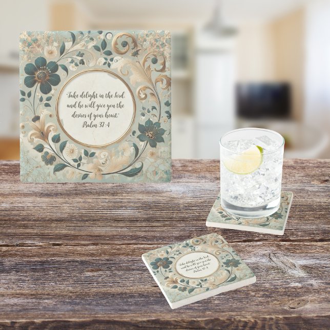 Green Tan Frame Customisable Verse Stone Coaster (Creator Uploaded)
