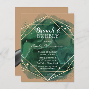 Green Tan Gold Watercolor Brunch & Bubbly Invitation