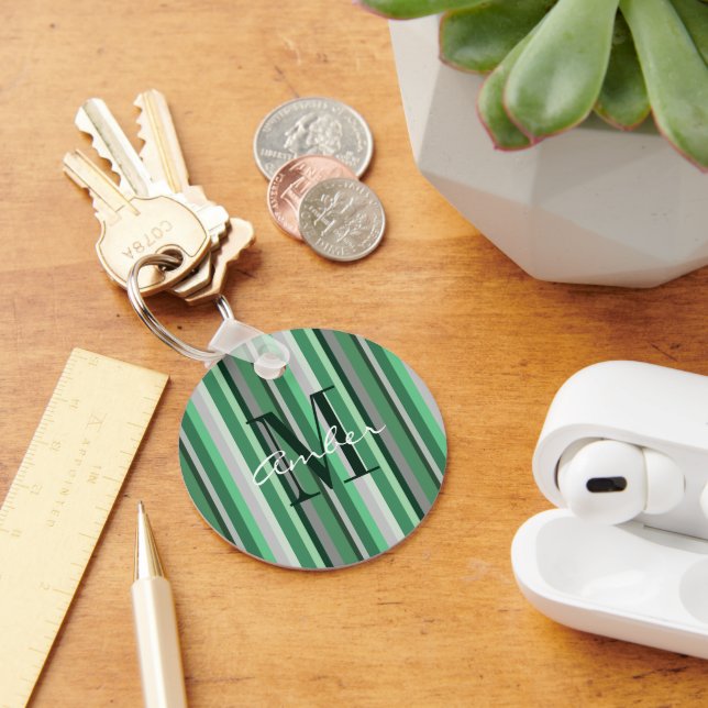 Green Tan Grey Vertical Personalised Keychain (Desk)