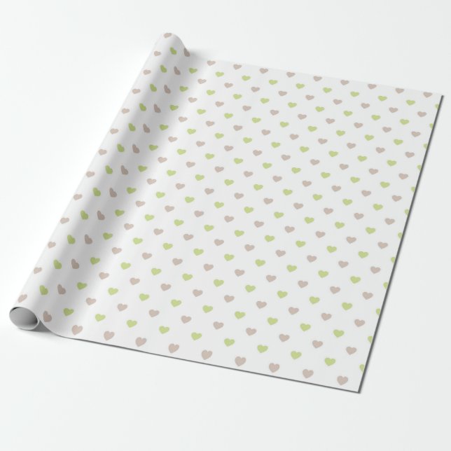 GREEN & TAN HEARTS WITH WHITE  WRAPPING PAPER (Unrolled)