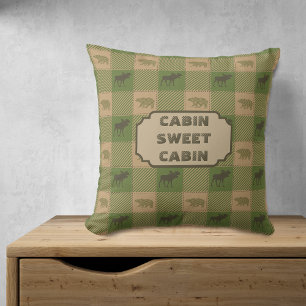 Green Tan Moose Bear Pattern Cabin Cushion