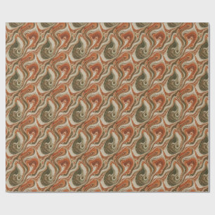 Green Tan Orange Marble Wrapping Paper