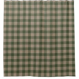 Green Tan Primitive Look Tartan Check Plaid Shower Curtain
