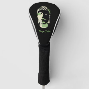 Green & Tan Squares hand drawn buddha silhouette Golf Head Cover