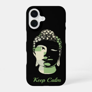 Green & Tan Squares hand drawn buddha silhouette iPhone 16 Case
