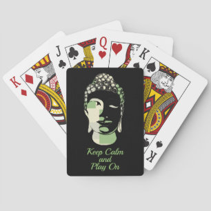 Green & Tan Squares hand drawn buddha silhouette Playing Cards