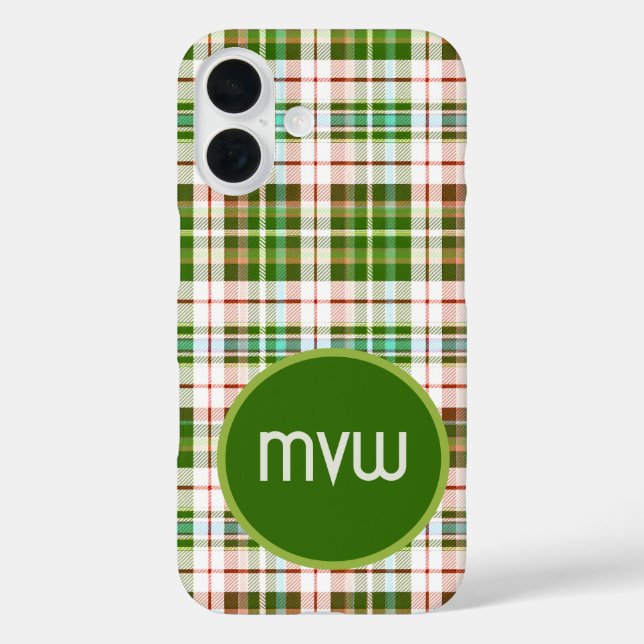 Green Tan Tartan Plaid Custom iPhone Cover (Back)