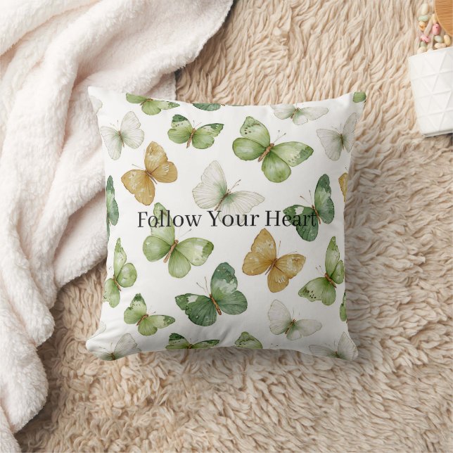 Green Tan White Butterflies Cushion (Blanket)