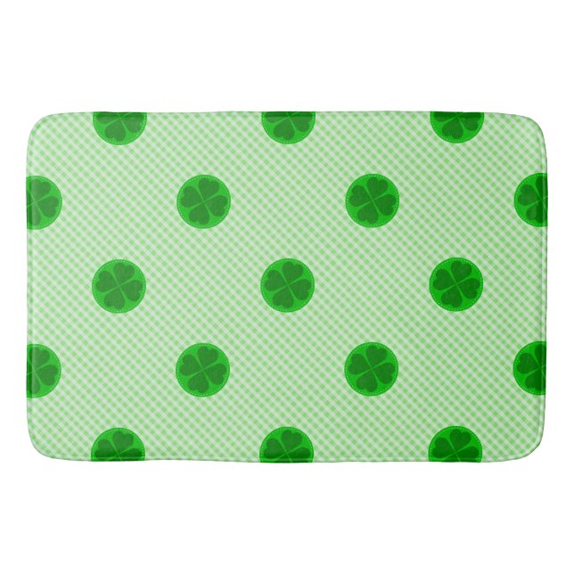 Green Tartan and Lucky Shamrock Pattern Bath Mat (Front)