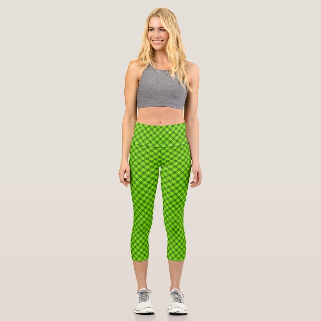Green Tartan Chequered Plaid Pattern-57578 Capri Leggings (Front)