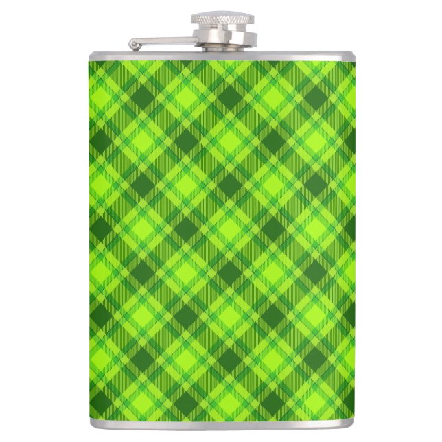 Green Tartan Chequered Plaid Pattern-57578 Hip Flask (Front)