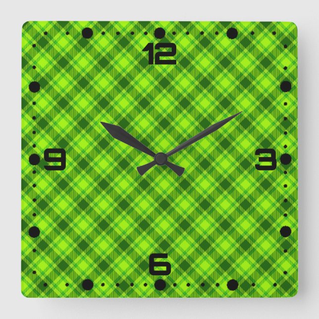 Green Tartan Chequered Plaid Pattern-57578 Square Wall Clock (Front)