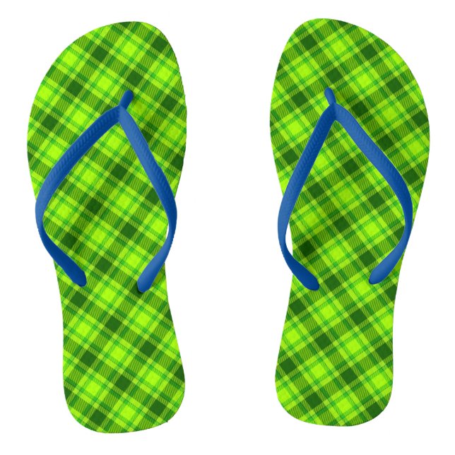 Green Tartan Chequered Plaid Pattern-57578 Thongs (Footbed)