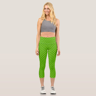 Green Tartan Chequered Plaid Pattern Capri Leggings
