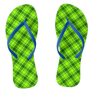 Green Tartan Chequered Plaid Pattern Thongs