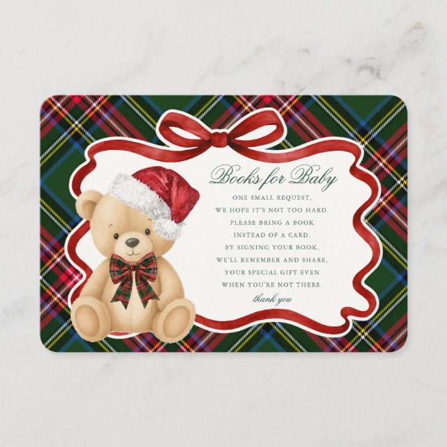 Green Tartan Christmas Bear Books for Baby Card (Front)