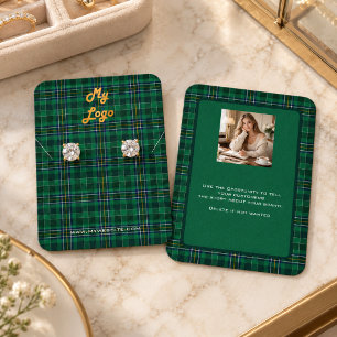 Green tartan earring jewellery photo display card