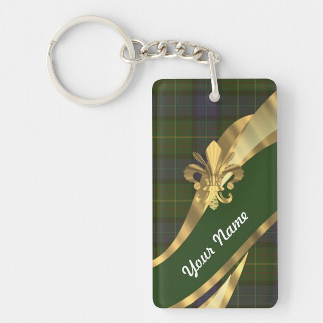 Green tartan & gold ribbon key ring (Front)