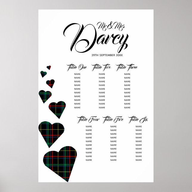 Green Tartan Heart Seating Chart (Front)