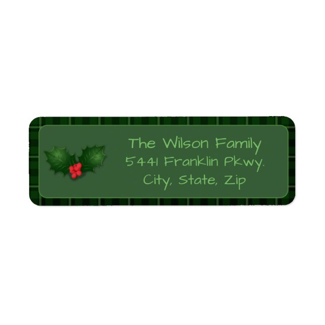 Green Tartan Holly Return Address Label (Front)