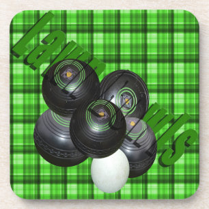 Green Tartan Lawn Bowls Design, Coaster