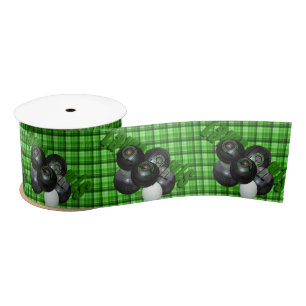 Green Tartan Lawn Bowls Design, Satin Ribbon