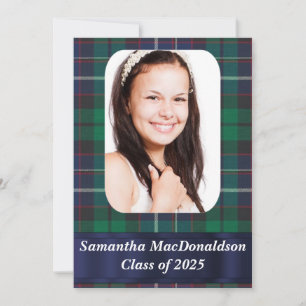 Green  tartan photo graduation invitation