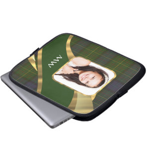 Green tartan photo template laptop sleeve