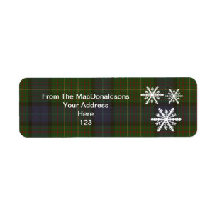 Green tartan plaid and Xmas snowflake Return Address Label