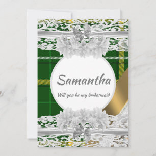 Green tartan plaid bridesmaid invitation