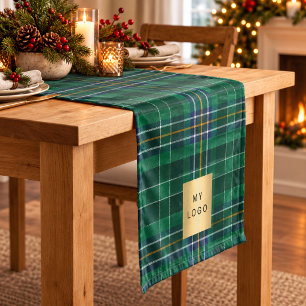 Green Tartan Plaid Business Logo Short Table Runner